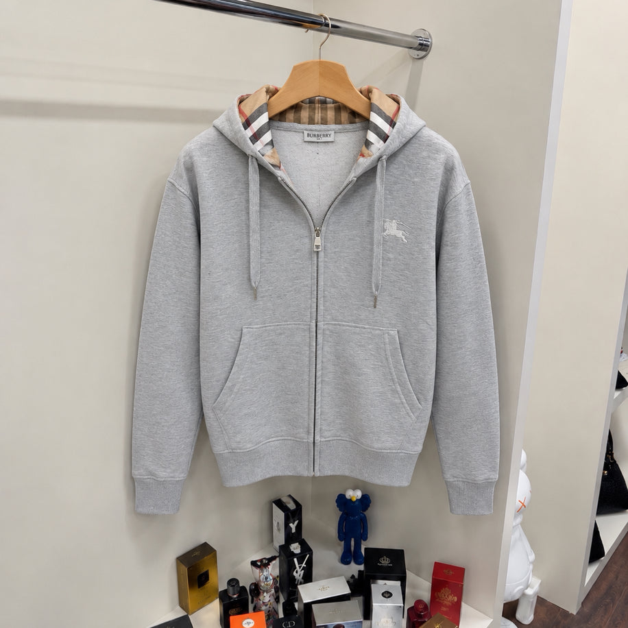 Burberry Kapitone Detay Kapüşonlu İthal Hırka Gri